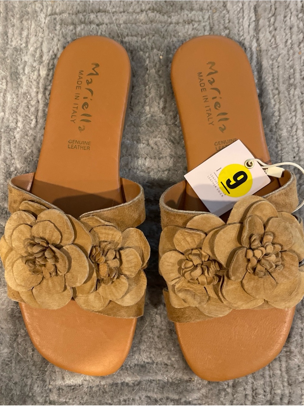 MARELLA Tan Suede Floral Slide Sandals